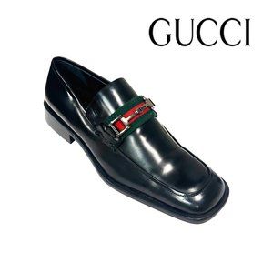 GUCCI Loafers with Iconic Red & Green Strap - Metal Buckle -7.5- Made in Italy